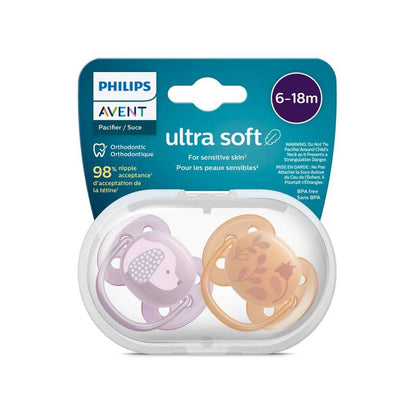 Philips Avent Ultra Soft Pacifier 6-18M 2-Pack (Orange & Purple) by Beauty Care Bag
