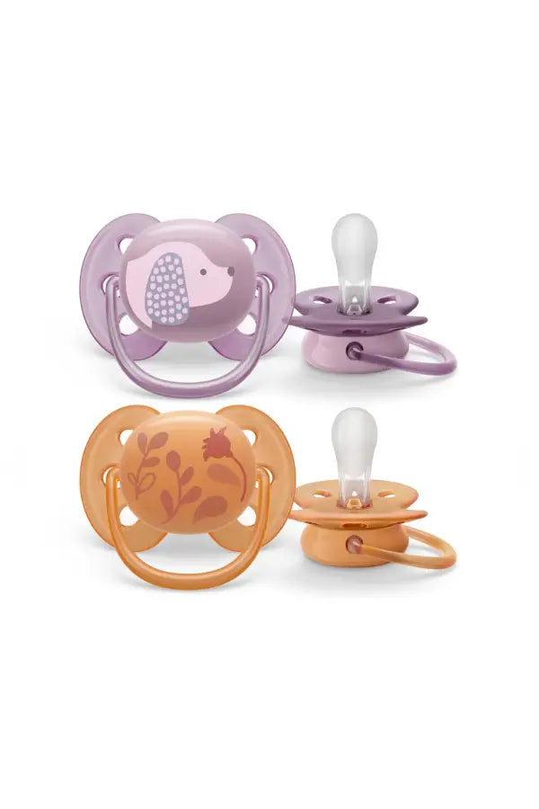 Philips Avent Ultra Soft Pacifier 6-18M 2-Pack (Orange & Purple) by Beauty Care Bag