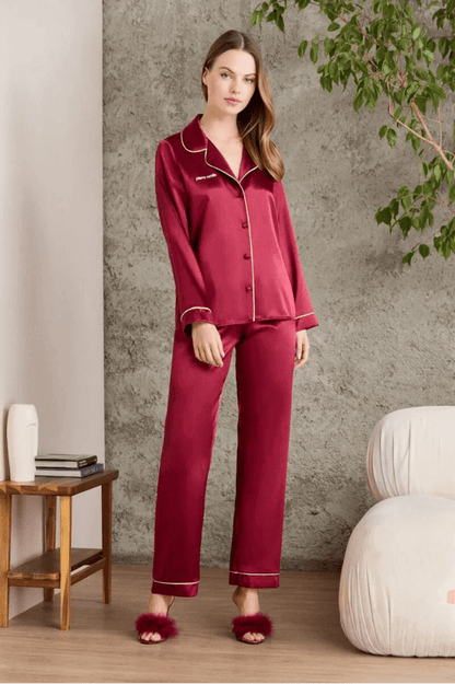 Pierre Cardin 1200 Women's Burgundy Pajama Set by Beauty Care Bag