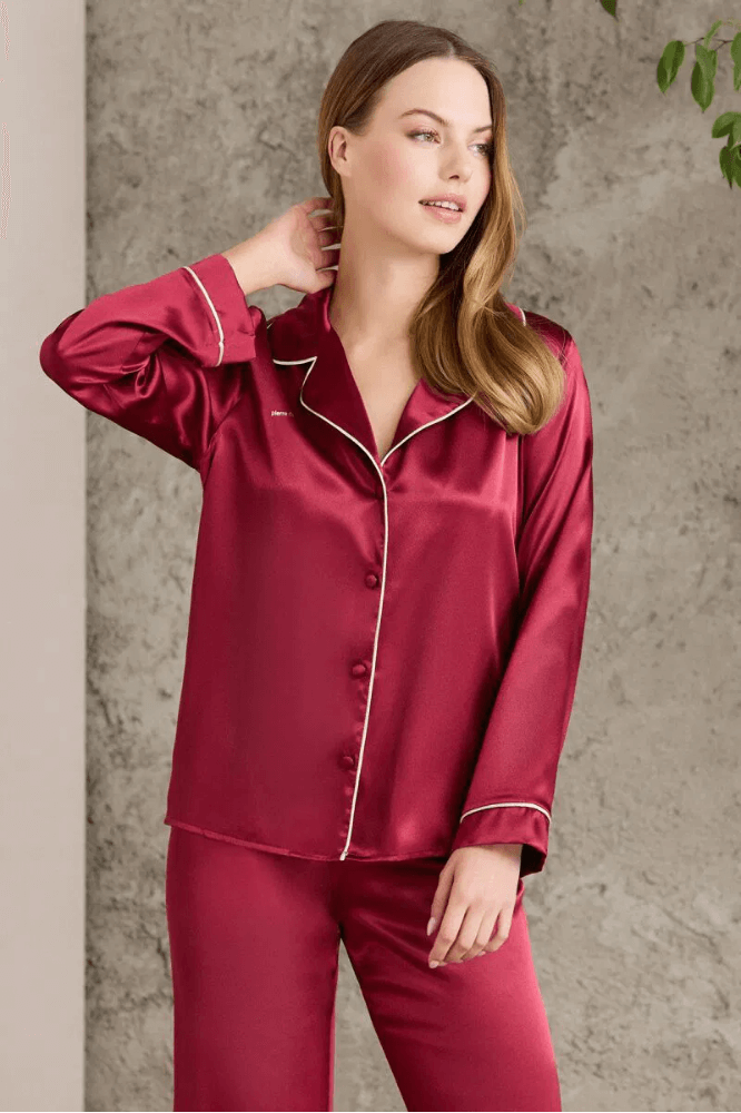 Pierre Cardin 1200 Women's Burgundy Pajama Set by Beauty Care Bag