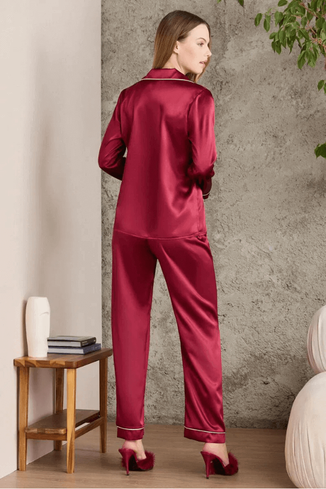 Pierre Cardin 1200 Women's Burgundy Pajama Set by Beauty Care Bag