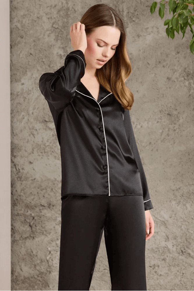 Pierre Cardin 1200 Women's Comfy Cotton Pajama Set Black by Beauty Care Bag
