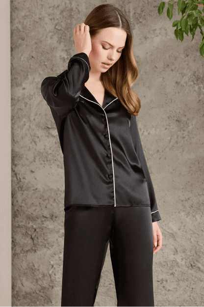 Pierre Cardin 1200 Women's Comfy Cotton Pajama Set Black by Beauty Care Bag