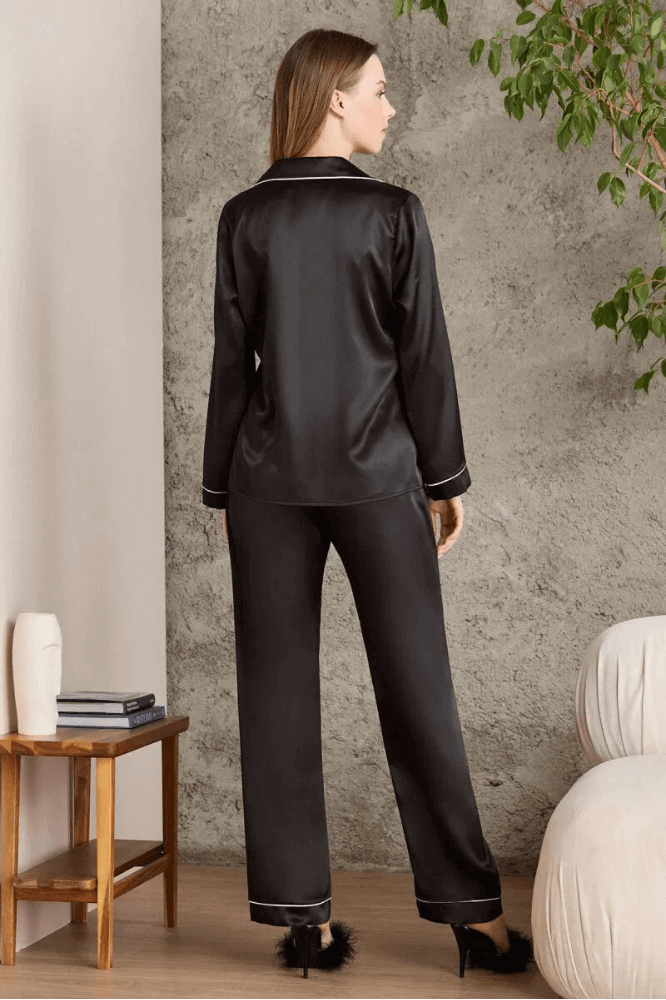 Pierre Cardin 1200 Women's Comfy Cotton Pajama Set Black by Beauty Care Bag