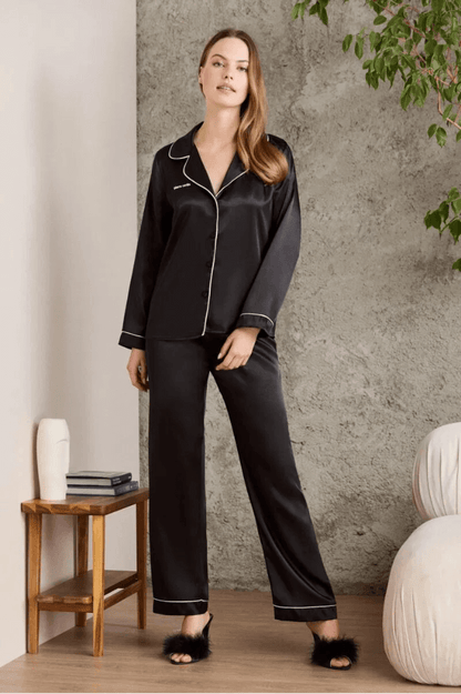 Pierre Cardin 1200 Women's Comfy Cotton Pajama Set Black by Beauty Care Bag
