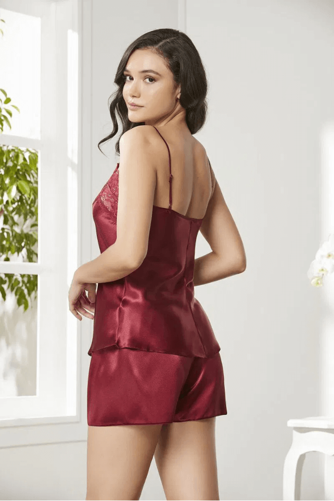 Pierre Cardin Women's 3-Piece Pajama Shorts Set in Burgundy by Beauty Care Bag