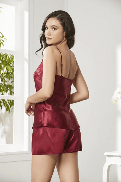 Pierre Cardin Women's 3-Piece Pajama Shorts Set in Burgundy by Beauty Care Bag