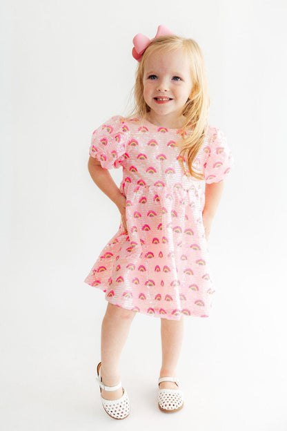 Pink Rainbow Puff Sleeve Sequin DressSequin Dress - Puff SleeveTorqelo.com
