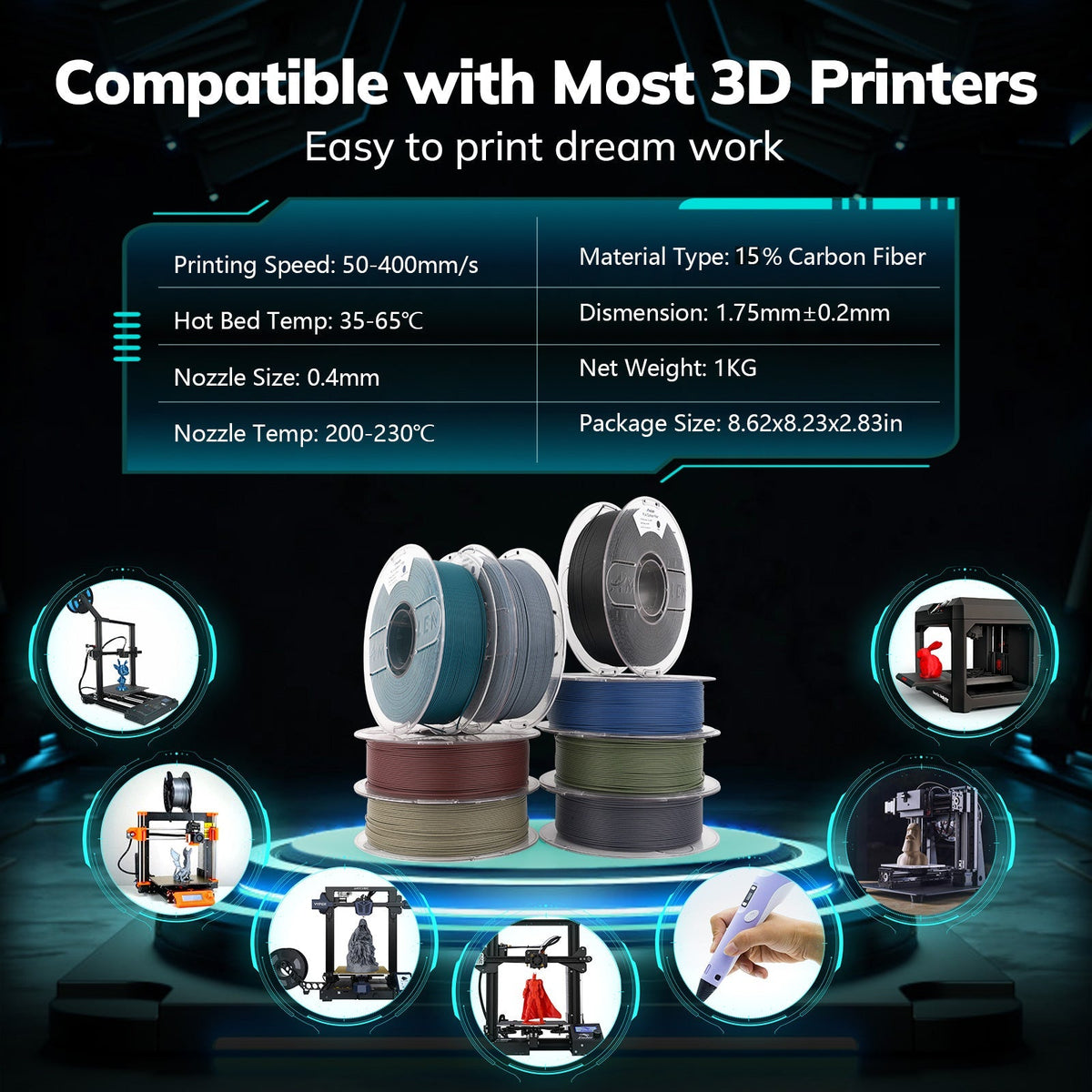 PLA Carbon Fiber Variety Pack (4x200g) - 1.75MMPLATorqelo.com