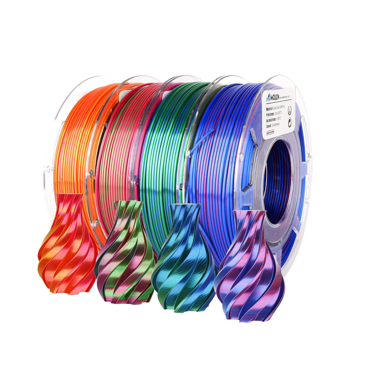 PLA Silk Dual Color Variety Pack (4x200g) - 1.75MMPLATorqelo.com