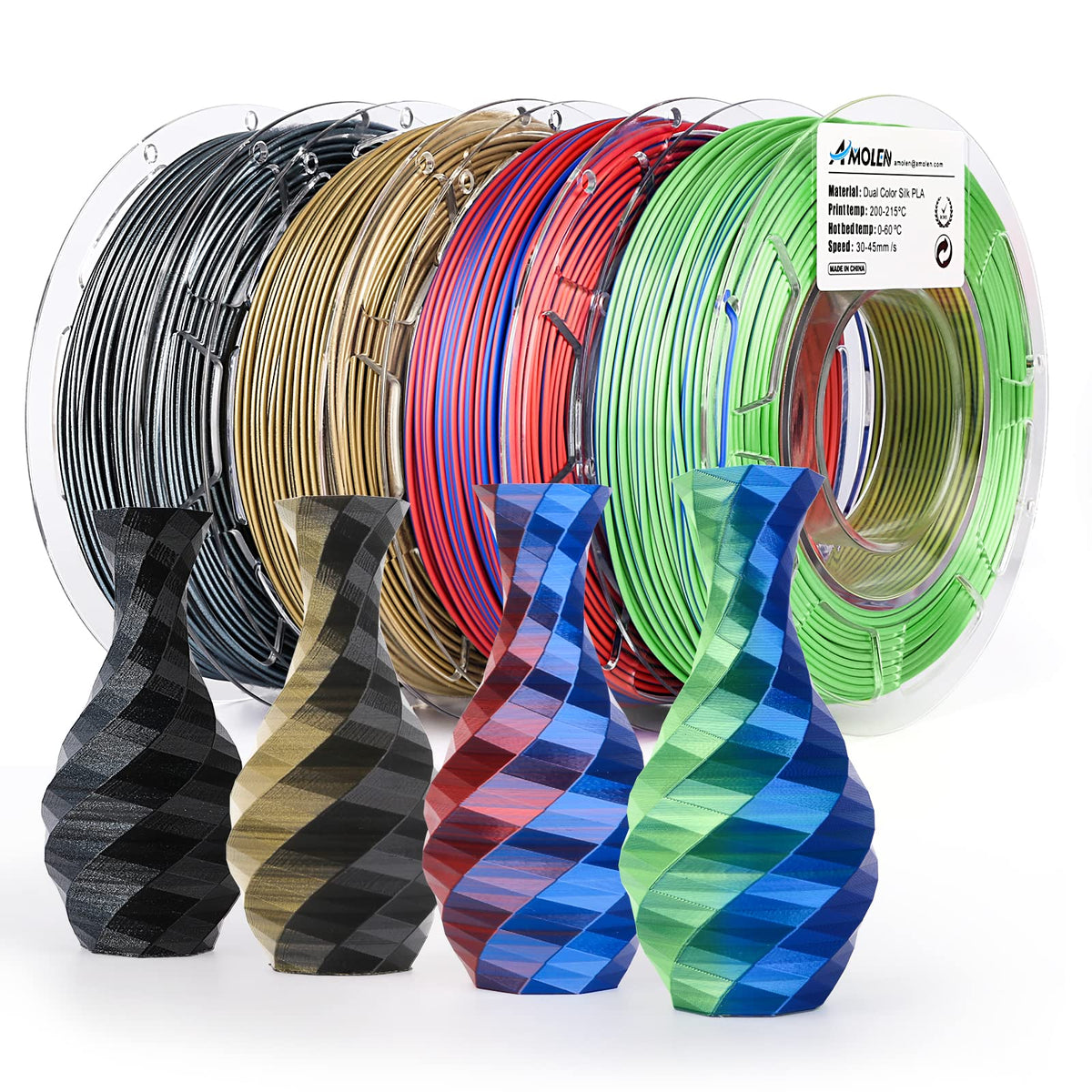 PLA Silk Dual Color Variety Pack (4x200g) - 1.75MMPLATorqelo.com