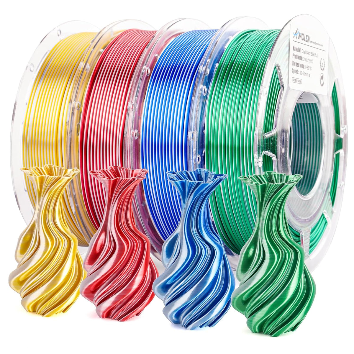 PLA Silk Dual Color Variety Pack (4x200g) - 1.75MMPLATorqelo.com