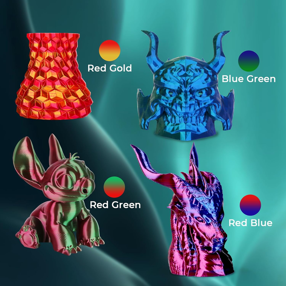 PLA Silk Dual Color Variety Pack (4x200g) - 1.75MMPLATorqelo.com
