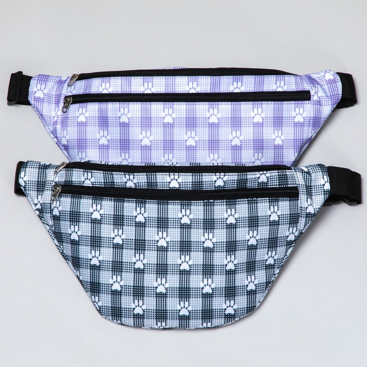 Plaid Paw Print Large Fanny Pack with 3 Zippered PocketsPursesTorqelo.com