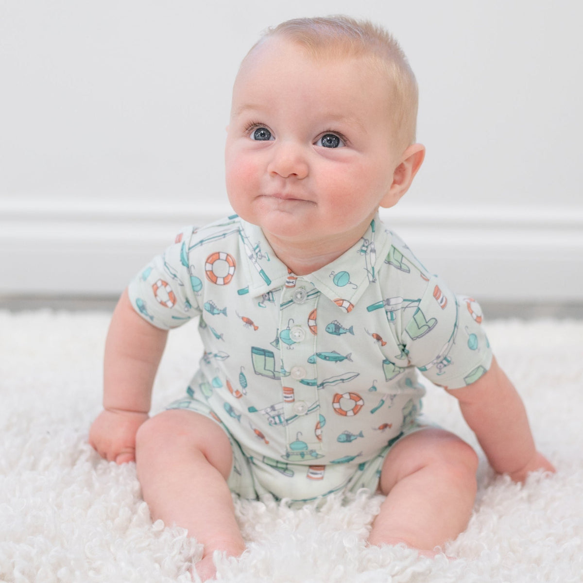 Fishing Poles Polo Romper by Sweet Bamboo