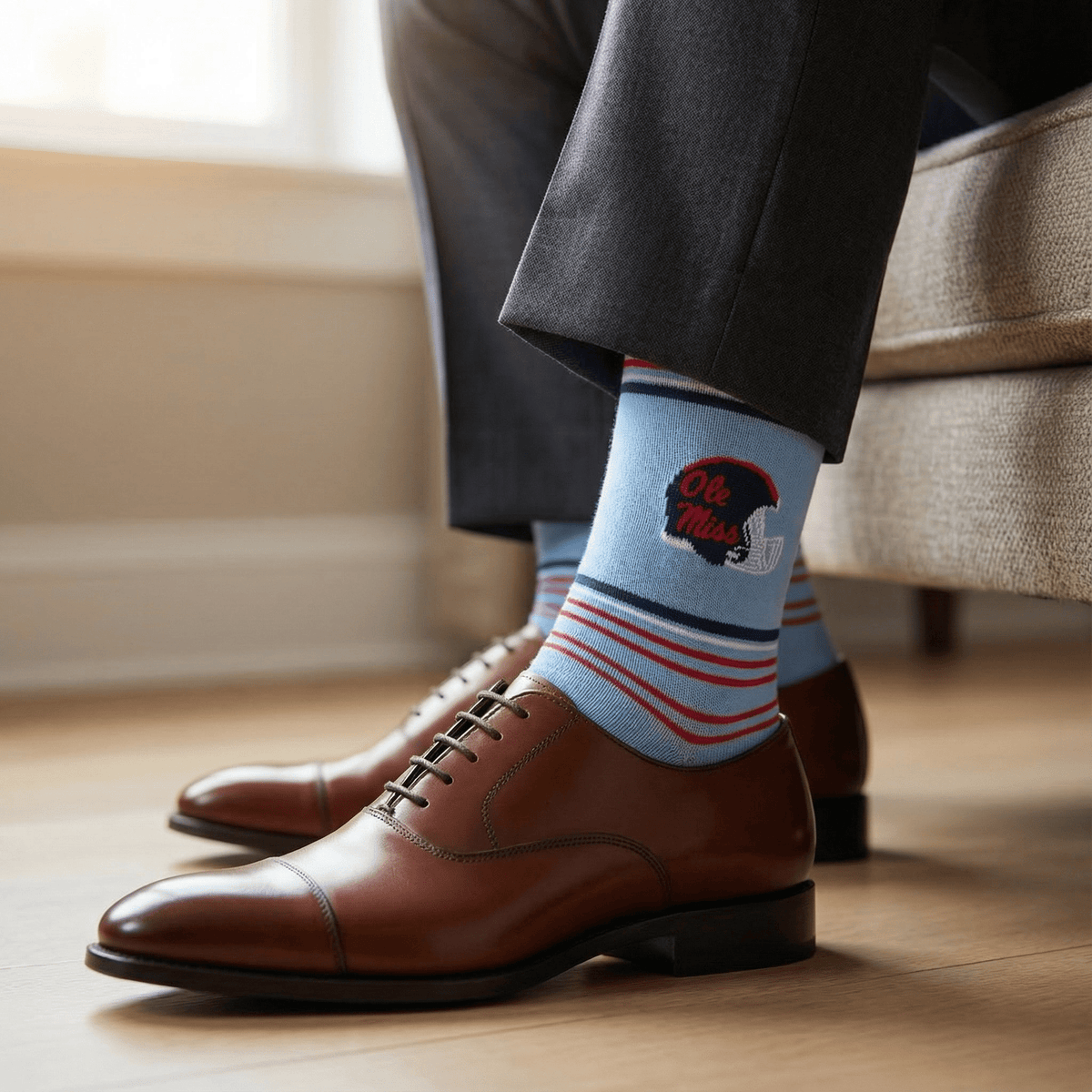 Powder Ole Miss Helmet Dress SocksLicensed College SocksTorqelo.com