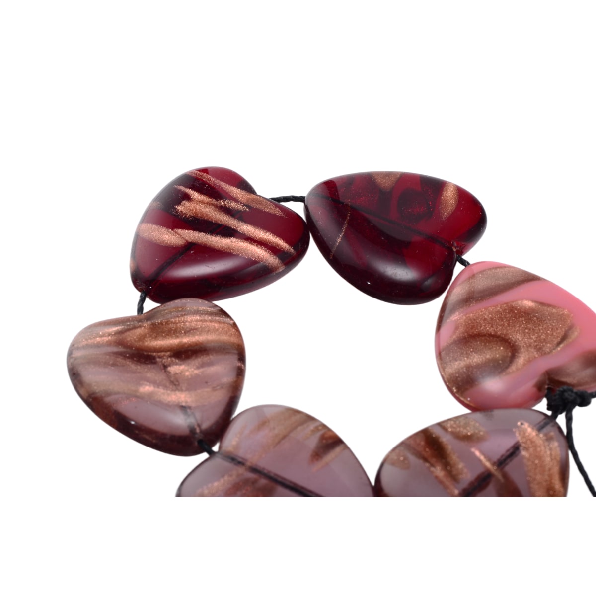 Copper Foiled Lampwork Glass Heart Beads - 22mm Pink Red Strand of 6 by Continental Bead Suppliers