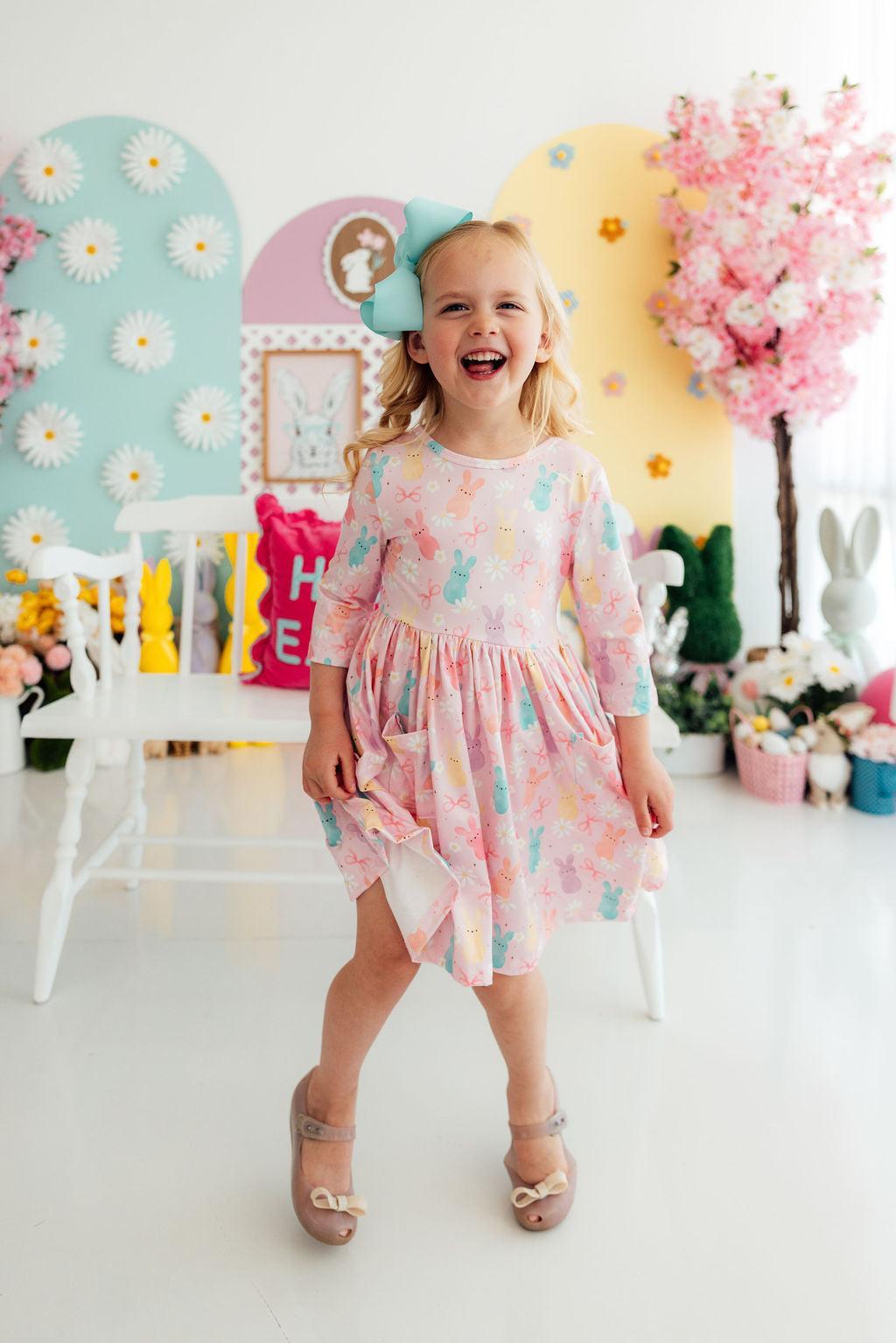 Preppy Peeps 3/4 Sleeve Pocket Twirl DressTwirl Dress - 3/4 - PocketTorqelo.com
