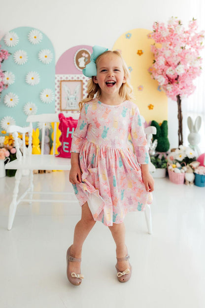 Preppy Peeps 3/4 Sleeve Pocket Twirl DressTwirl Dress - 3/4 - PocketTorqelo.com