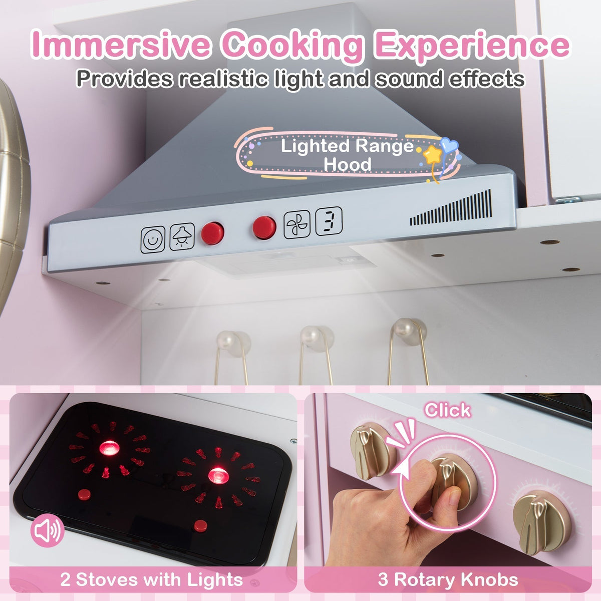 Pretend Play Kitchen Toy Kitchen Playset with Range Hood Ice Maker and TelephoneTorqelo.com