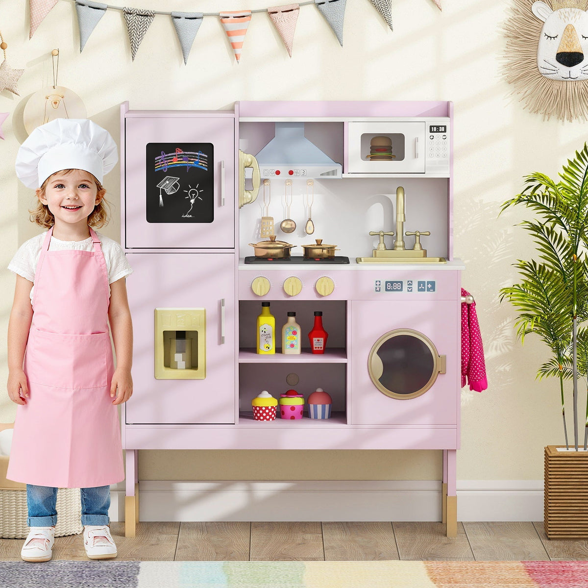 Pretend Play Kitchen Toy Kitchen Playset with Range Hood Ice Maker and TelephoneTorqelo.com