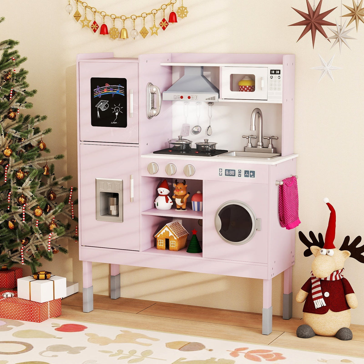 Pretend Play Kitchen Toy Kitchen Playset with Range Hood Ice Maker and TelephoneTorqelo.com