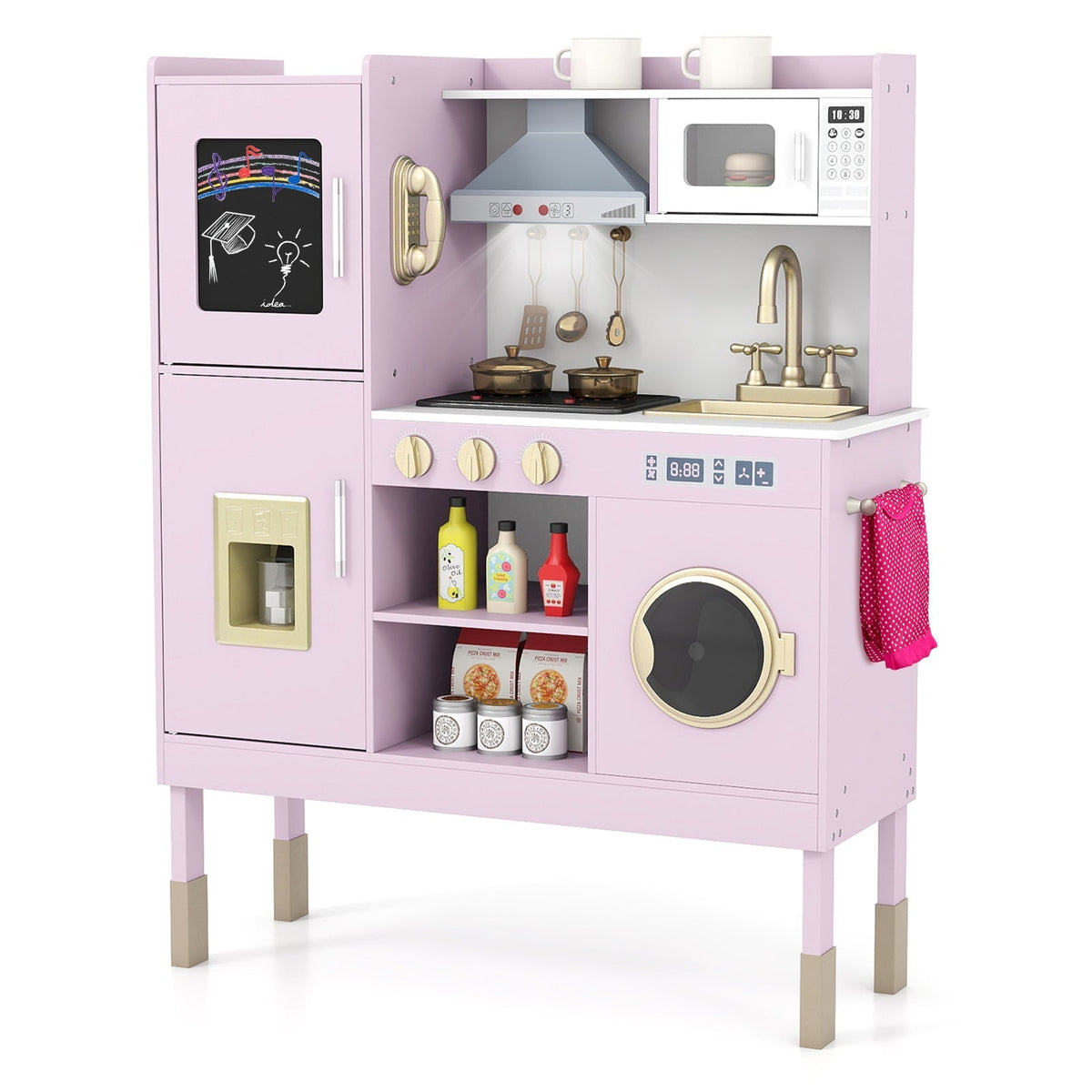 Pretend Play Kitchen Toy Kitchen Playset with Range Hood Ice Maker and TelephoneTorqelo.com