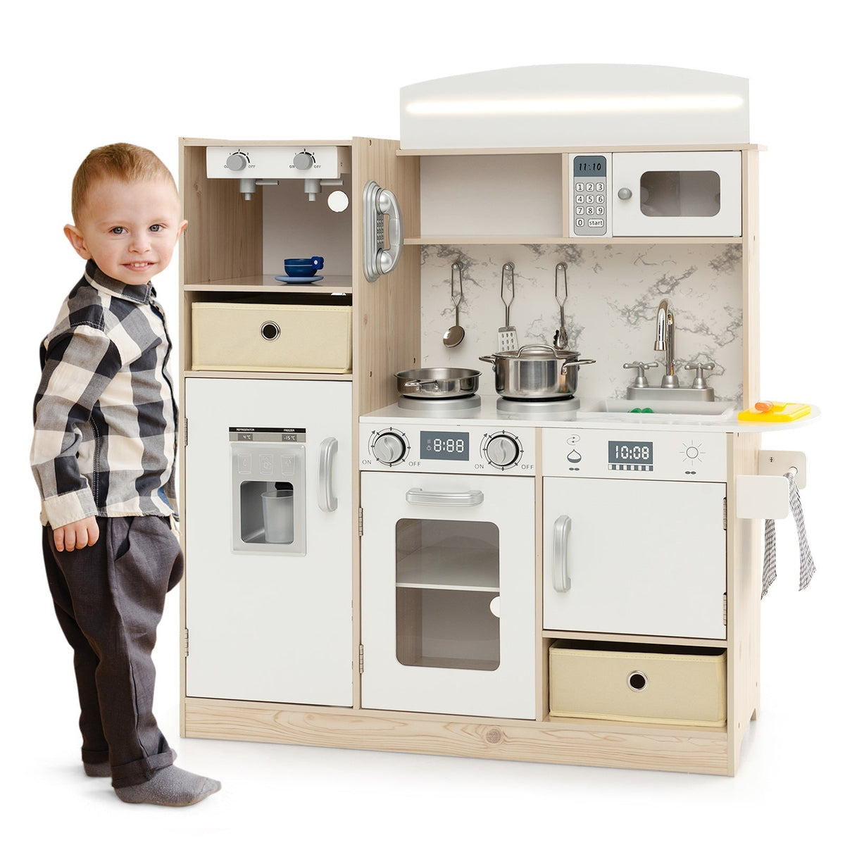 Pretend Play Kitchen Toy Kitchen Playset with Range Hood Ice Maker and TelephoneTorqelo.com