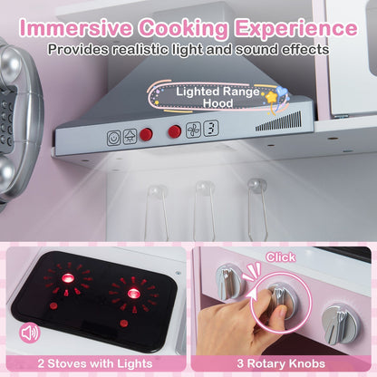 Pretend Play Kitchen Toy Kitchen Playset with Range Hood Ice Maker and TelephoneTorqelo.com