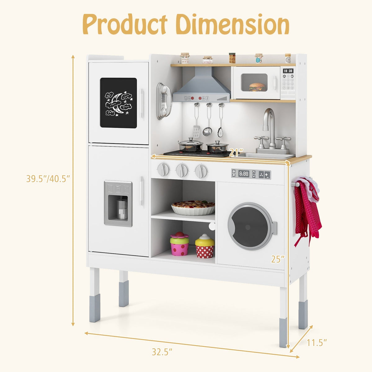 Pretend Play Kitchen Toy Kitchen Playset with Range Hood Ice Maker and TelephoneTorqelo.com