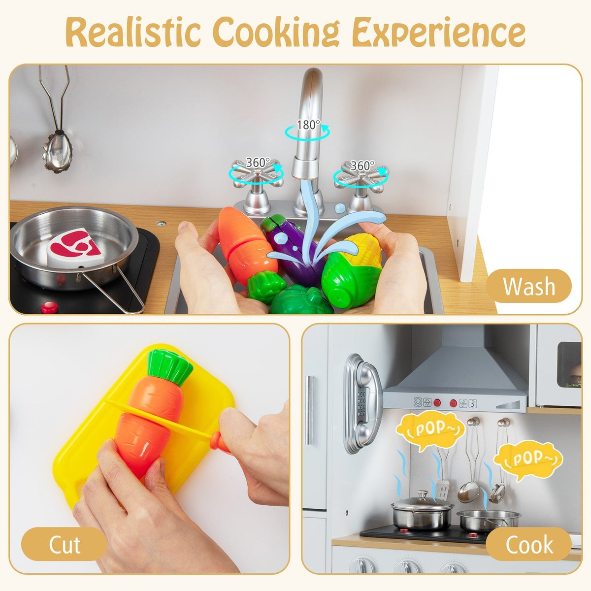 Pretend Play Kitchen Toy Kitchen Playset with Range Hood Ice Maker and TelephoneTorqelo.com