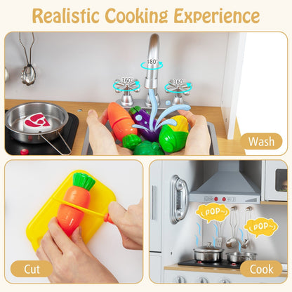 Pretend Play Kitchen Toy Kitchen Playset with Range Hood Ice Maker and TelephoneTorqelo.com