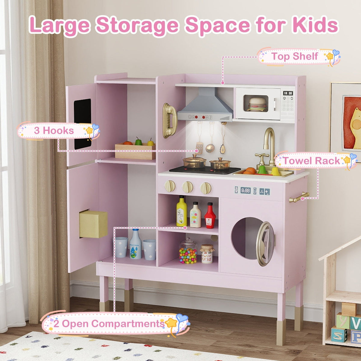 Pretend Play Kitchen Toy Kitchen Playset with Range Hood Ice Maker and TelephoneTorqelo.com