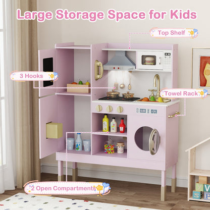 Pretend Play Kitchen Toy Kitchen Playset with Range Hood Ice Maker and TelephoneTorqelo.com