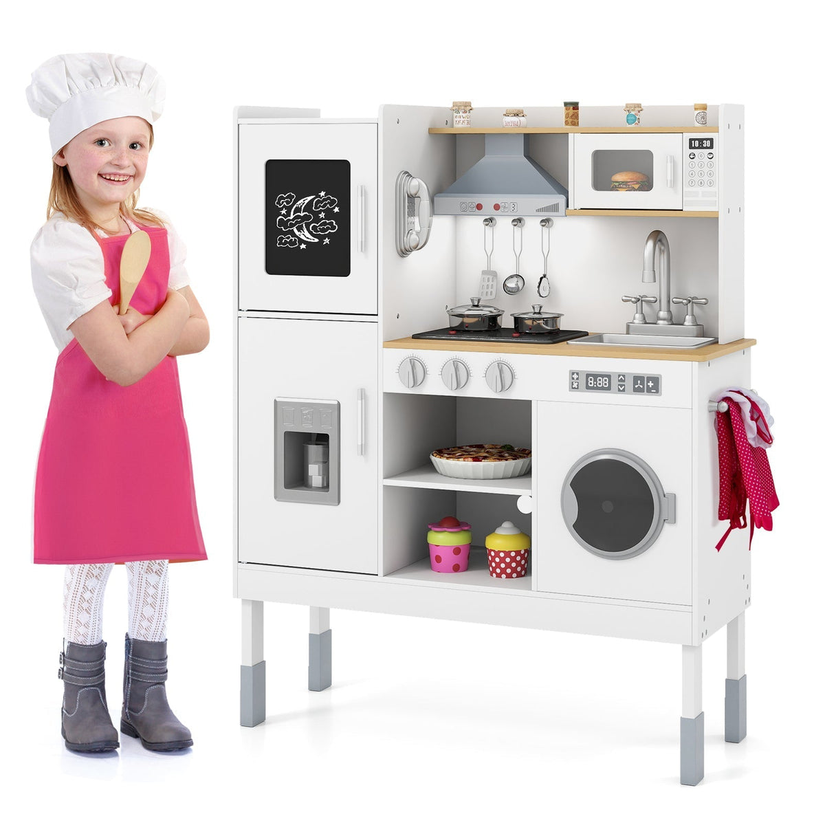 Pretend Play Kitchen Toy Kitchen Playset with Range Hood Ice Maker and TelephoneTorqelo.com