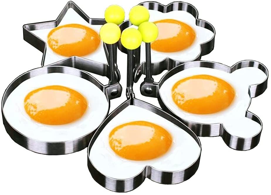 Stainless Steel 5 pc Egg and Pancake Mold Set by Yellow Pandora