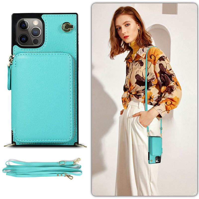 Zipper Wallet Case with Adjustable Crossbody Strap for iphone by Yellow Pandora