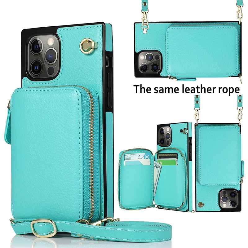 Zipper Wallet Case with Adjustable Crossbody Strap for iphone by Yellow Pandora