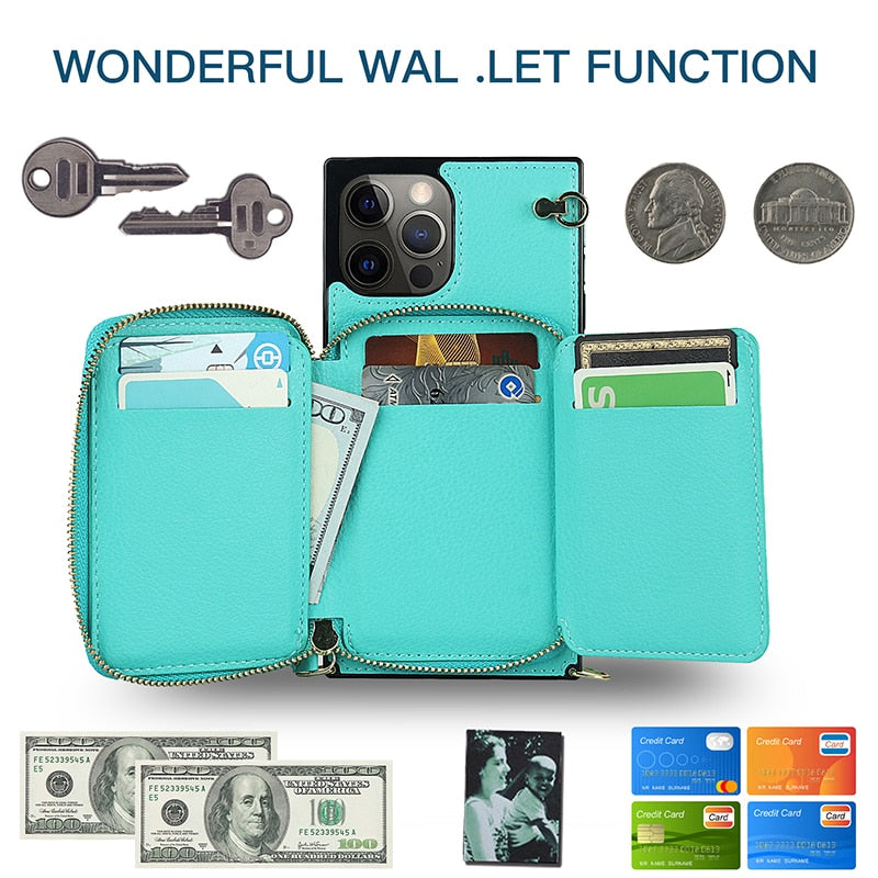 Zipper Wallet Case with Adjustable Crossbody Strap for iphone by Yellow Pandora