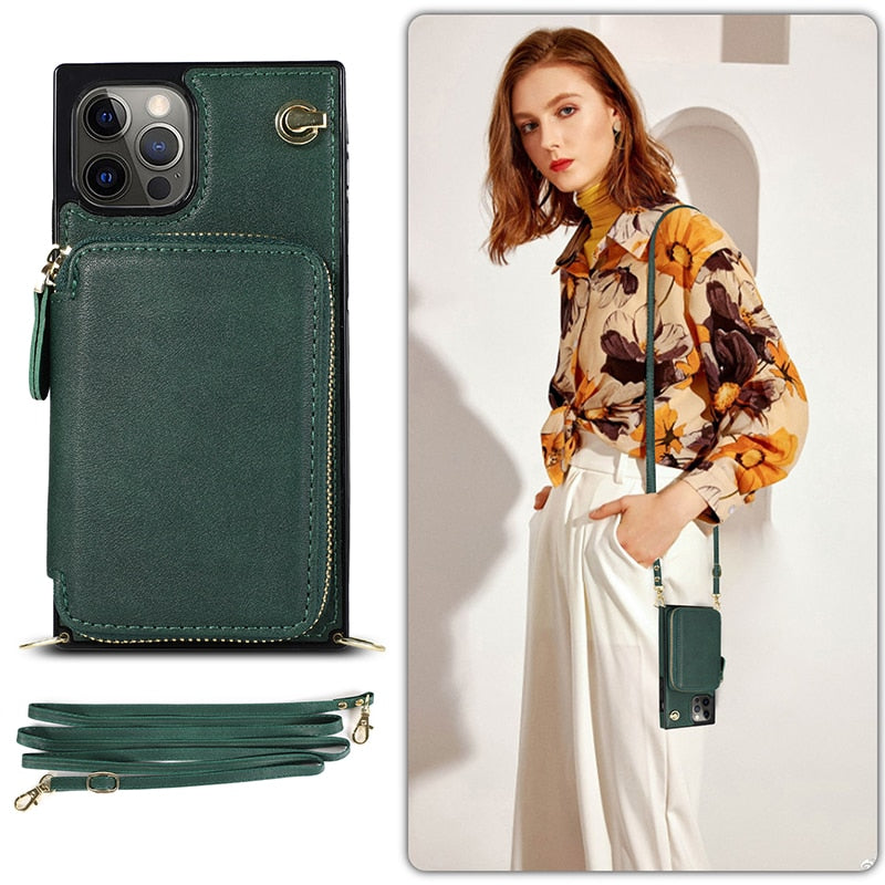 Zipper Wallet Case with Adjustable Crossbody Strap for iphone by Yellow Pandora