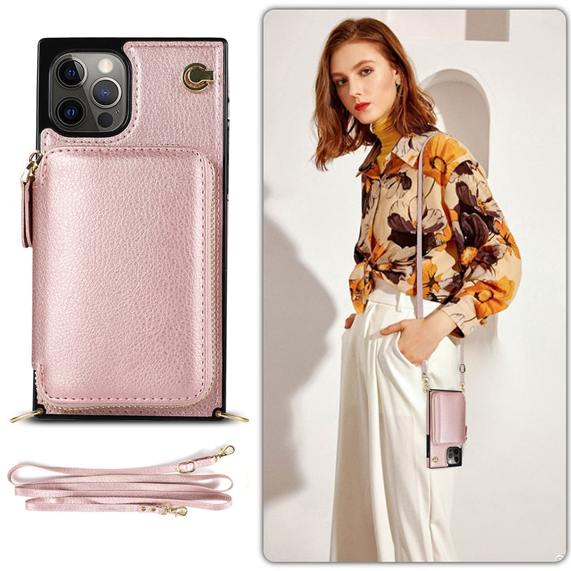 Zipper Wallet Case with Adjustable Crossbody Strap for iphone by Yellow Pandora