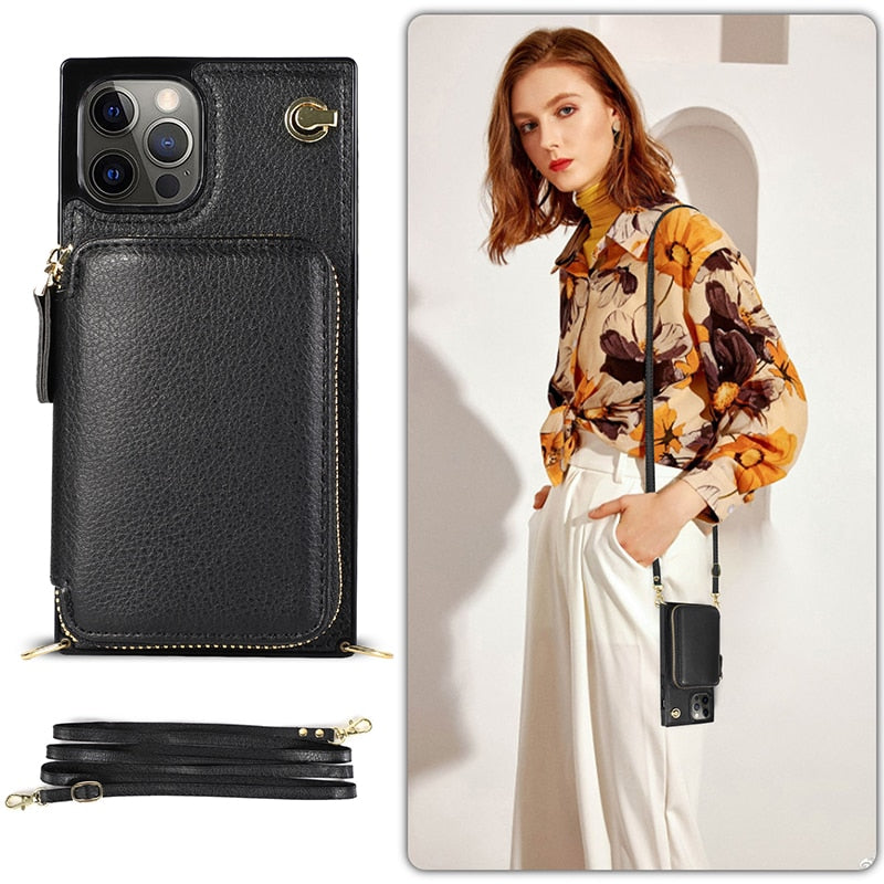 Zipper Wallet Case with Adjustable Crossbody Strap for iphone by Yellow Pandora