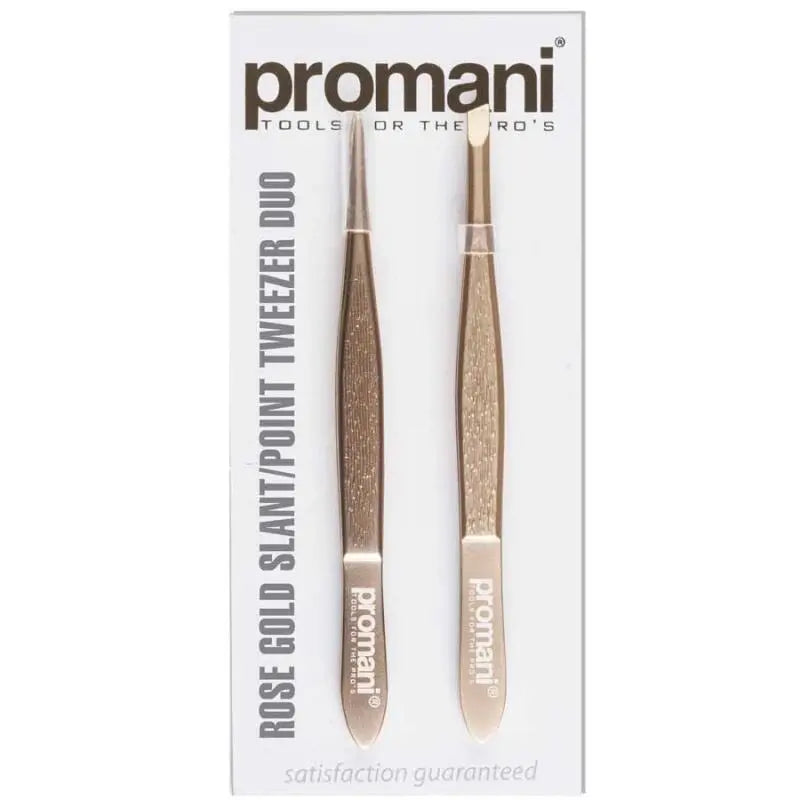 Promani Rose Gold Tweezer Set for Brow Shaping 2-Piece by Beauty Care Bag