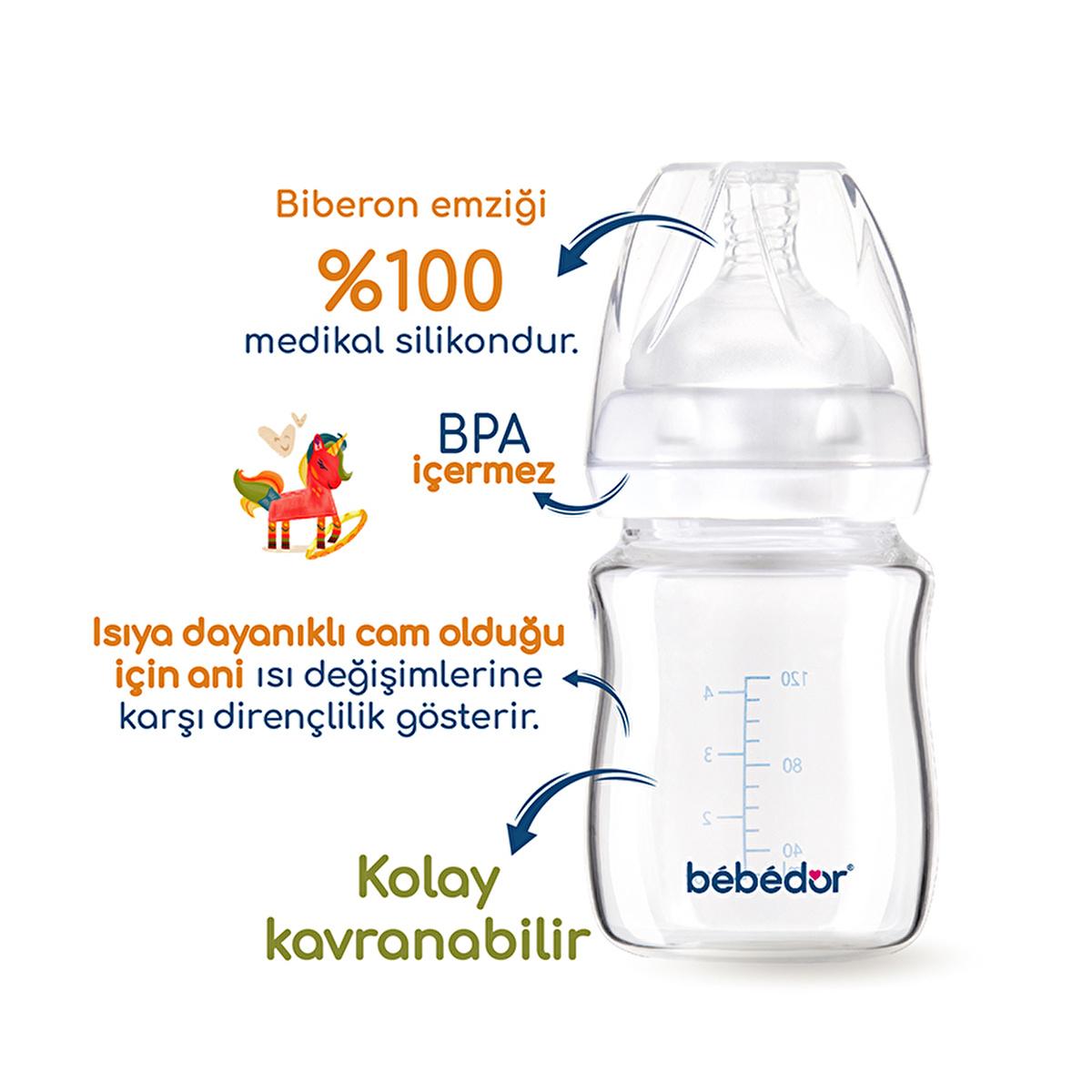 Bebedor Glass Baby Bottle: Heat Resistant, Wide Neck, Anti-Colic & Leak-Proof - Newborn Feeding Essential by Beauty Care Bag