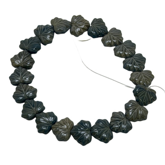 Czech Glass Leaf Beads 13x11mm Dark Green Gray - 20 Beads per Strand by Continental Bead Suppliers