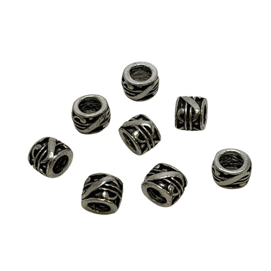 Sterling Silver Large Hole Barrel Bead with Abstract Pattern - 10mm x 8mm by Continental Bead Suppliers