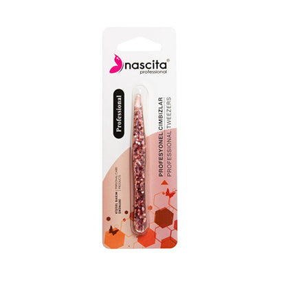 Nascita Glitter Slant Tweezers for Precise Grooming by Beauty Care Bag
