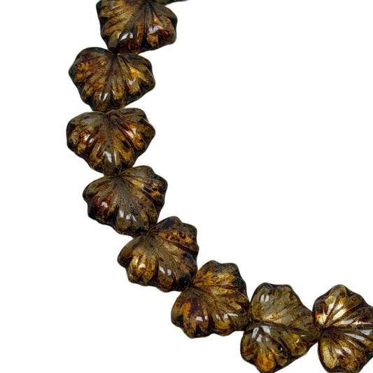 Czech Glass Leaf Beads 13x11mm Bronze Amber - 20 Beads per Strand by Continental Bead Suppliers
