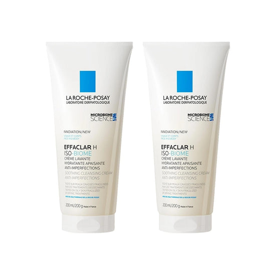 La Roche Posay Effaclar H Isobiome Cleansing Cream for Acne-Prone Skin - Gentle, Dermatologically Tested, 200ml x2 by Beauty Care Bag