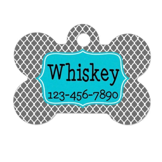 Quatrefoil Dog Name Tag - Dog Collar Name Tag - Turquoise by Joyful Moose